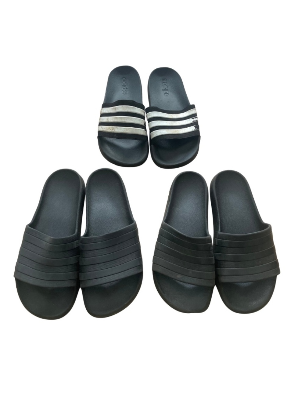 adidas Black Slide Sandals with White Stripes, Set of 3, Men 8 #0015